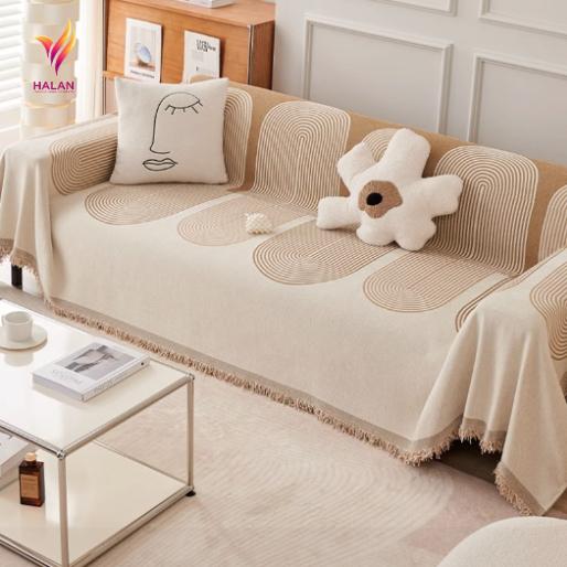 Khăn Phủ Ghế Sofa HALAN Họa Tiết Xám Kem – Tối Giản & Sang Trọng