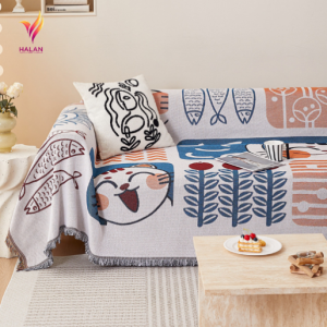 Thảm Phủ Sofa Dệt Kim Họa Tiết Mèo May Mắn Chông Trượt Không Xô Lệch